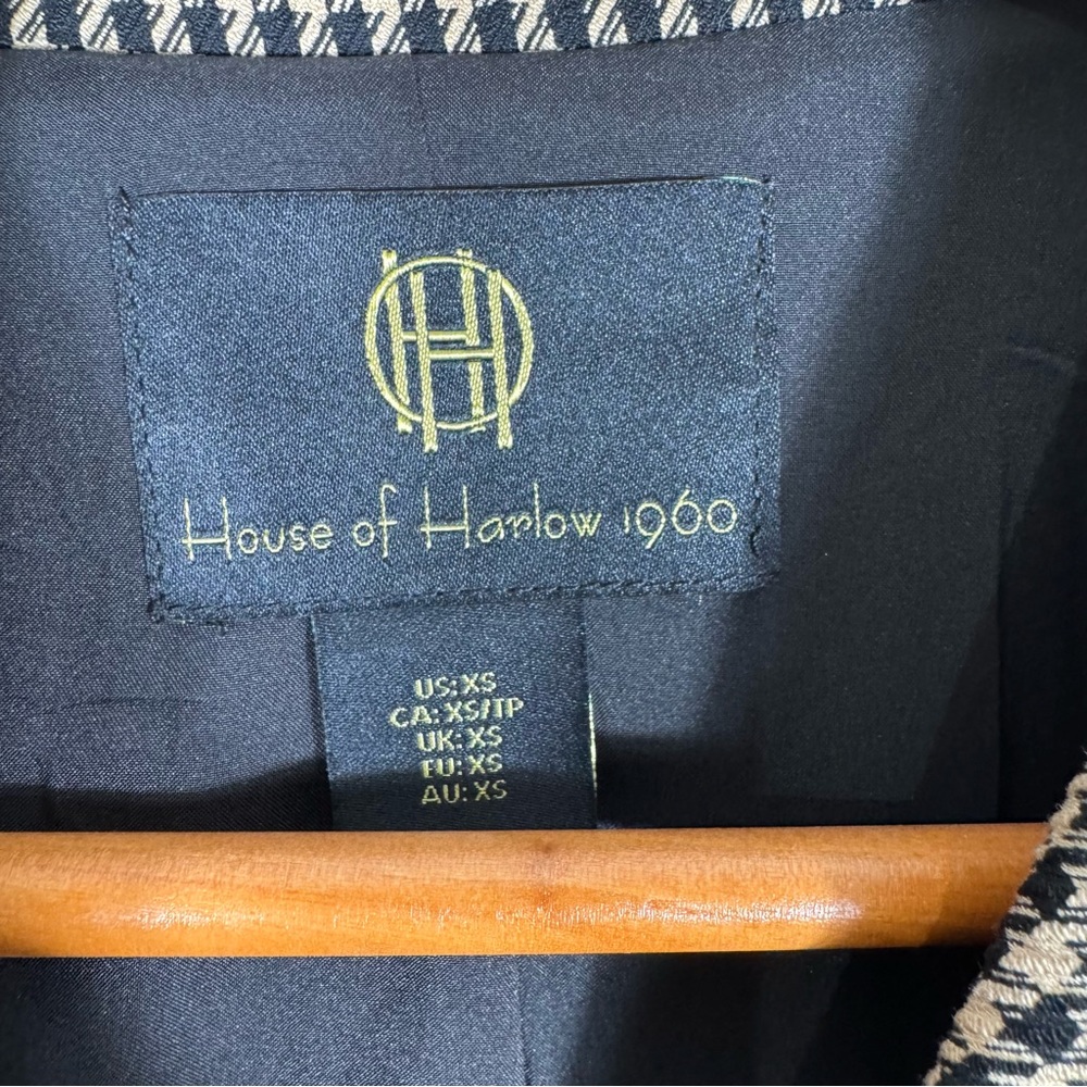 House of Harlow 1960 Womens Notched Lapel Houndstooth Blazer XS Tan Black Career - Picture 6 of 12